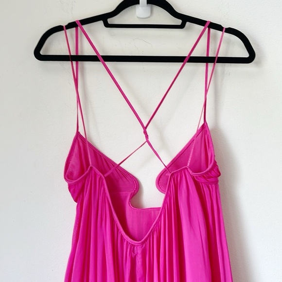 ZARA Bustier Neckline Chiffon Pink Flowy Goddess Maxi Dress Limited Edition XS - Picture 8 of 9
